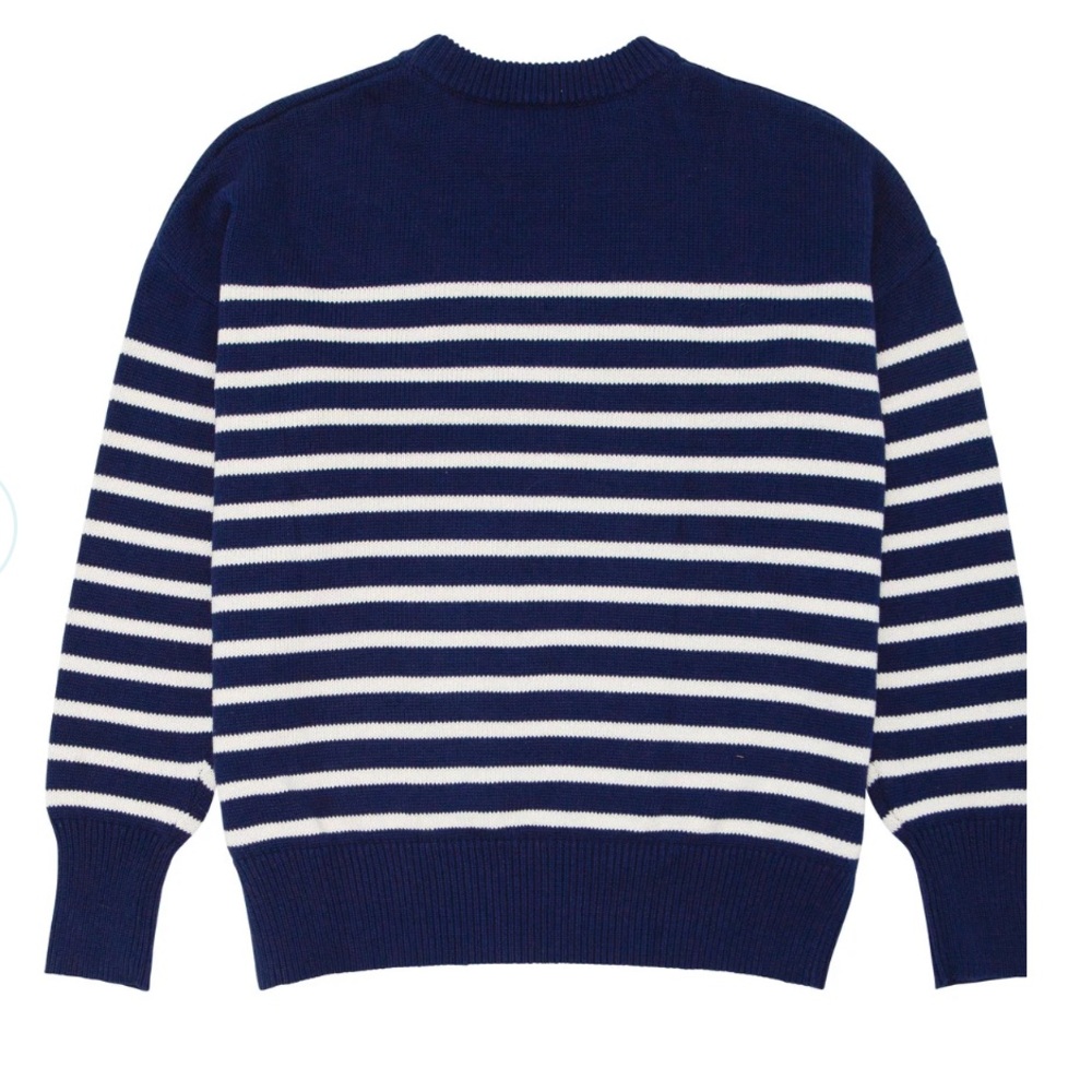 Minnow Navy and Cream Stripe Knit Sweater- XL